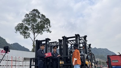 Công chức Hải quan khu vực VI kiểm tra hàng hoá nhập khẩu. Ảnh: Hồng Vân.