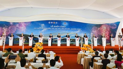 Thủ tướng Chính phủ Lê Minh Hưng bấm nút khởi công tuyến đường sắt tốc độ cao Hà Nội - Quảng Ninh 