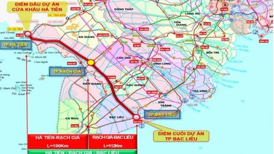 Hướng tuyến dự kiến của Dự án đầu tư xây dựng đường cao tốc Hà Tiên - Rạch Giá - Bạc Liêu.