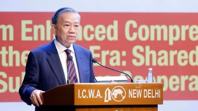 Tổng Bí thư, Chủ tịch nước Tô Lâm phát biểu chính sách tại Hội đồng Ấn Độ về các vấn đề thế giới. (Ảnh: Thống Nhất/TTXVN)