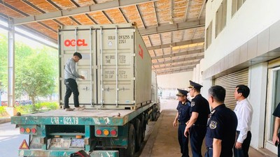 Lực lượng hải quan kiểm tra lô hàng có dấu hiệu vi phạm.