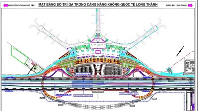Dự kiến mặt bằng bố trí ga đường sắt tại sân bay Long Thành. 