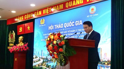 Thứ trưởng Bộ Tài chính Trần Quốc Phương tại Hội thảo. (Ảnh: Duy Thăng, HVAN). 