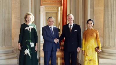 Tổng Bí thư, Chủ tịch nước Tô Lâm và Phu nhân Ngô Phương Ly hội kiến Nhà Vua Bỉ Philippe và Hoàng hậu Mathilde. (Ảnh: Thống Nhất/TTXVN)