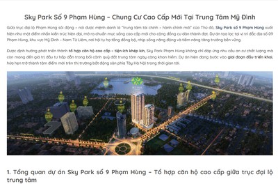 Thông tin giới thiệu dự án căn hộ tại số 9 Phạm Hùng trên mạng internet.