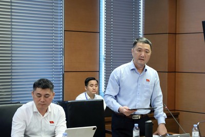 Đại biểu Bùi Văn Mạnh (đoàn Ninh Bình) phát biểu tại tổ sáng 20/4