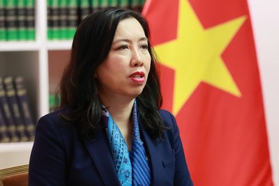 Thứ trưởng Bộ Ngoại giao Lê Thị Thu Hằng trả lời phỏng vấn báo chí.