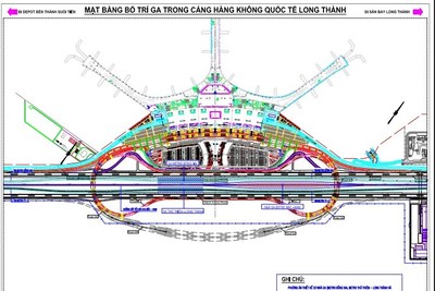 Dự kiến mặt bằng bố trí ga đường sắt tại sân bay Long Thành. 