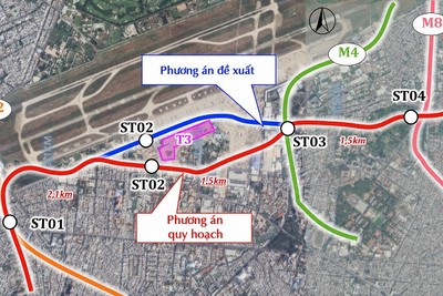 Phương án điều chỉnh hướng tuyến đi qua các nhà ga sân bay Tân Sơn Nhất - Ảnh: MAUR 