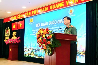 PGS.TS. Trung tướng Trịnh Ngọc Quyên, Giám đốc Học viện An ninh phát biểu tại Hội thảo. (Ảnh Duy Thăng: HVAN). 