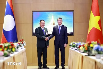 Thủ tướng Lê Minh Hưng tiếp Phó Chủ tịch Ủy ban Trung ương Mặt trận Lào xây dựng đất nước Laopaoxong Navongxay. Ảnh: Dương Giang