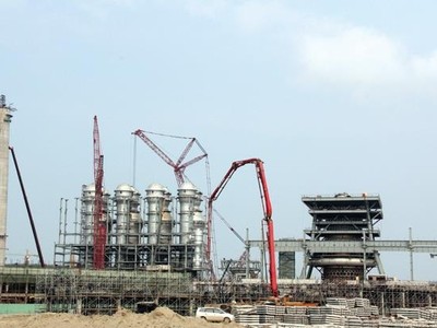 Dự án Liên hợp Thép Formosa đang trong giai đoạn xây dựng nước rút. Ảnh: Thế An