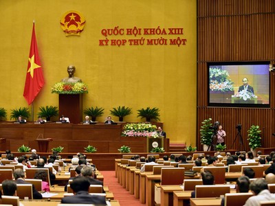 Thủ tướng Chính phủ Nguyễn Xuân Phúc trình Quốc hội phê chuẩn việc miễn nhiệm một số Phó Thủ tướng Chính phủ, một số Bộ trưởng và thành viên khác của Chính phủ. Ảnh VGP/Nhật Bắc