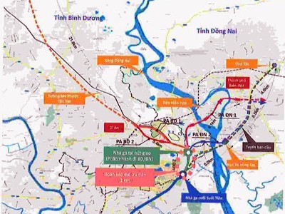 Bản đồ vị trí nghiên cứu kéo dài tuyến metro Bến Thành - Suối Tiên. Ảnh: BQL Đường sắt đô thị TP HCM.
