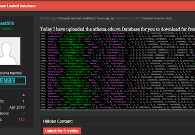 Dữ liệu của Trung tâm An ninh mạng Athena bị hack từ 2016 nhưng mới được chia sẻ công khai.