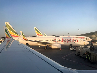 Máy bay Boeing 737 của Ethiopian Airlines tại Sân bay Quốc tế Bole. Ảnh: AP.