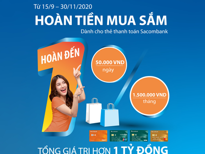 Chủ thẻ thanh toán Sacombank được hoàn tiền mỗi ngày khi mua sắm