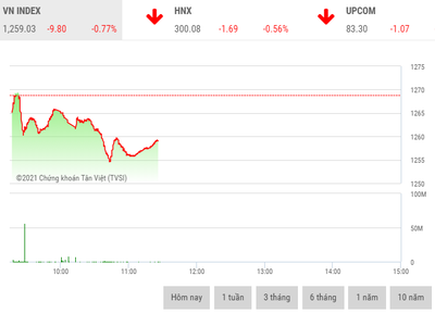 Giao dịch chứng khoán sáng 26/7: VN-Index thủng mốc 1.260 điểm, cổ phiếu phân bón - hóa chất lội ngược dòng