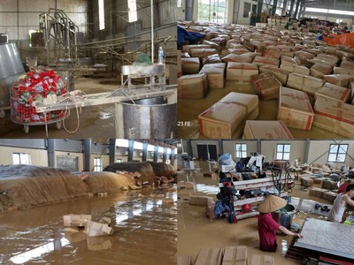 Xưởng miến của Hợp tác xã Việt Cường ngập hoàn toàn trong nước lũ