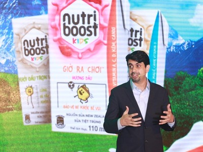 Ông PeeYush Sharma, Tổng giám đốc Coca-Cola Việt Nam phát biểu tại lễ ra mắt sản phẩm sữa nước Nutriboost