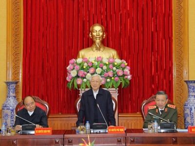 Tổng Bí thư, Thủ tướng dự, chỉ đạo phiên họp Thường vụ Đảng ủy Công an Trung ương