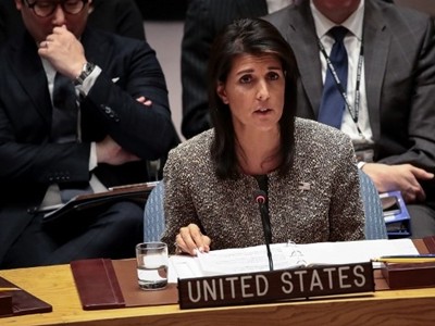 Đại sứ Mỹ tại Liên Hợp Quốc Nikki Haley. Ảnh: AFP