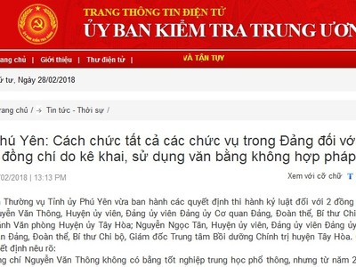 Tỉnh ủy Phú Yên cách chức 2 cán bộ lãnh đạo