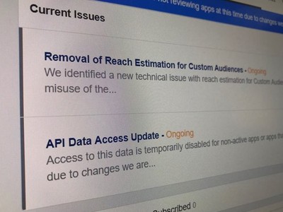 Facebook vẫn đang dò lại các API cấp cho các ứng dụng bên thứ ba, khiến những app từ Việt Nam bị tạm dừng hoạt động. 