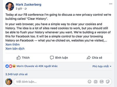 Bài đăng của CEO Facebook nhận được nhiều lượt quan tâm, chia sẻ.