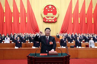 Ông Tập Cận Bình tuyên thệ sau khi tái đắc cử Chủ tịch Trung Quốc. Ảnh: AP.