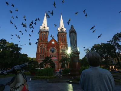 Hơn 700 con bồ câu bay lượn trước nhà thờ Đức Bà