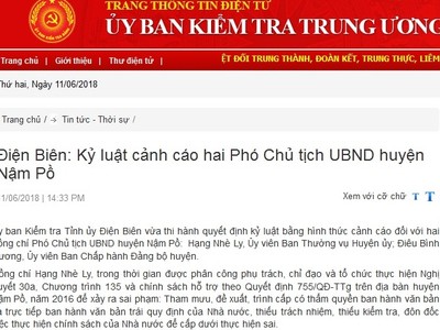 Kỷ luật cảnh cáo Phó chủ tịch UBND huyện Nậm Pồ và Đảng ủy Đài Phát thanh - Truyền hình tỉnh Nam Định