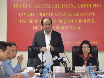 Bộ trưởng Mai Tiến Dũng phát biểu chỉ đạo tại buổi làm việc với BHXH Việt Nam.