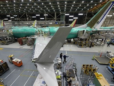 Máy bay 737 MAX được sản xuất trong nhà máy Boeing ở bang Washington ngày 27/3. Ảnh: AFP.