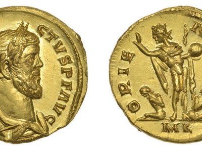 Hai mặt đồng xu Aureus. (Nguồn: COURTESY DIX NOONAN WEBB).