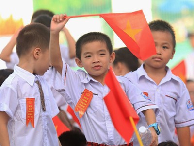 Học sinh Trường Tiểu học Chu Văn An (quận Hoàng Mai) trong lễ khai giảng năm học 2018-2019. Ảnh: Gia Chính.