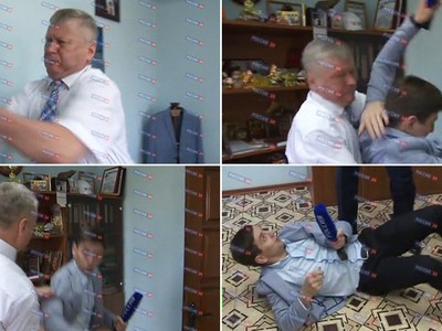 Toàn cảnh phóng viên bị lãnh đạo quận quật ngã. Ảnh cắt từ video.