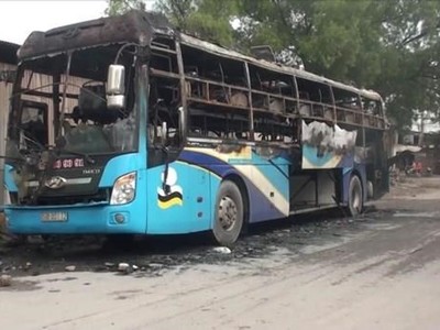 Hiện trường một vụ cháy xe khách. Ảnh minh họa. (Nguồn: TTXVN).