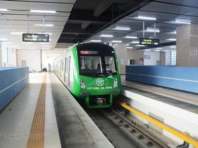 Đoàn tàu của dự án đường sắt đô thị Cát Linh-Hà Đông. (Ảnh: Việt Hùng/Vietnam+).