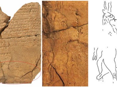 Tấm đất sét chứa chữ hình nêm và hình vẽ ác quỷ. Ảnh: Ancient Origins.