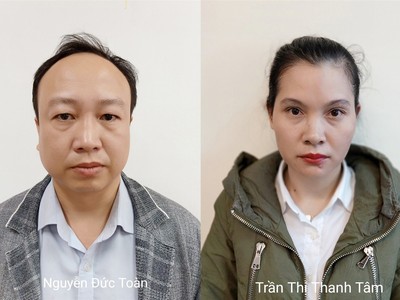 Bị can Nguyễn Đức Toàn và bị can Trần Thị Thanh Tâm.