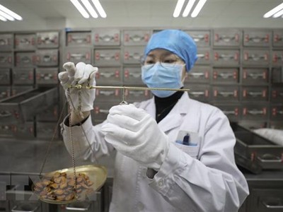 Sử dụng thuốc đông y chữa trị cho bệnh nhân COVID-19 tại bệnh viện ở tỉnh An Huy, Trung Quốc, ngày 18/2. (Ảnh: THX/TTXVN).