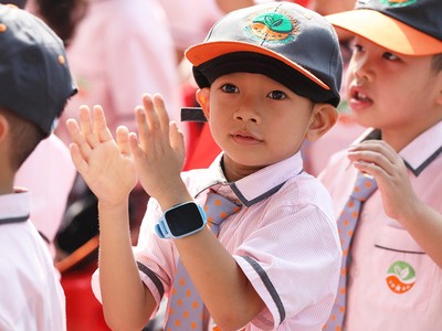 Học sinh lớp 1 tại trường Ngôi sao tham dự lễ khai giảng năm học 2019-2020.