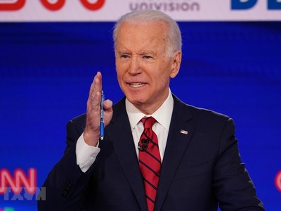 Cựu Phó Tổng thống Mỹ Joe Biden phát biểu trong cuộc tranh luận trực tiếp trên truyền hình ở Washington, DC ngày 15/3/2020. (Ảnh: AFP/TTXVN).