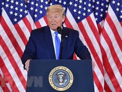 Tổng thống Donald Trump phát biểu tại Nhà Trắng ở Washington, DC, Mỹ. (Ảnh: AFP/TTXVN).