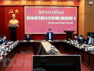 Thái Bình họp triển khai các giải pháp cấp bách phòng dịch COVID-19. (Ảnh: Thế Duyệt/TTXVN).