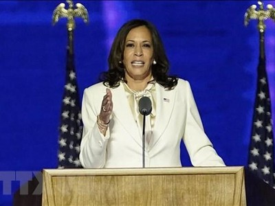 Bà Kamala Harris phát biểu tại Wilmington, bang Delaware, ngày 7/11/2020. (Ảnh: AFP/TTXVN)