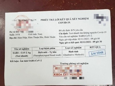 Một phiếu xét nghiệm âm tính giả. (Nguồn: PLO).