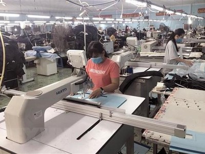 Hoạt động tại công ty TNHH xuất nhập khẩu may Hoa Công (thị xã An Nhơn, tỉnh Bình Định). (Ảnh: Nguyên Linh/TTXVN).