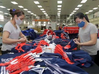 May hàng xuất khẩu tại Công ty May Thái Nguyên. (Ảnh: Trần Việt/TTXVN).